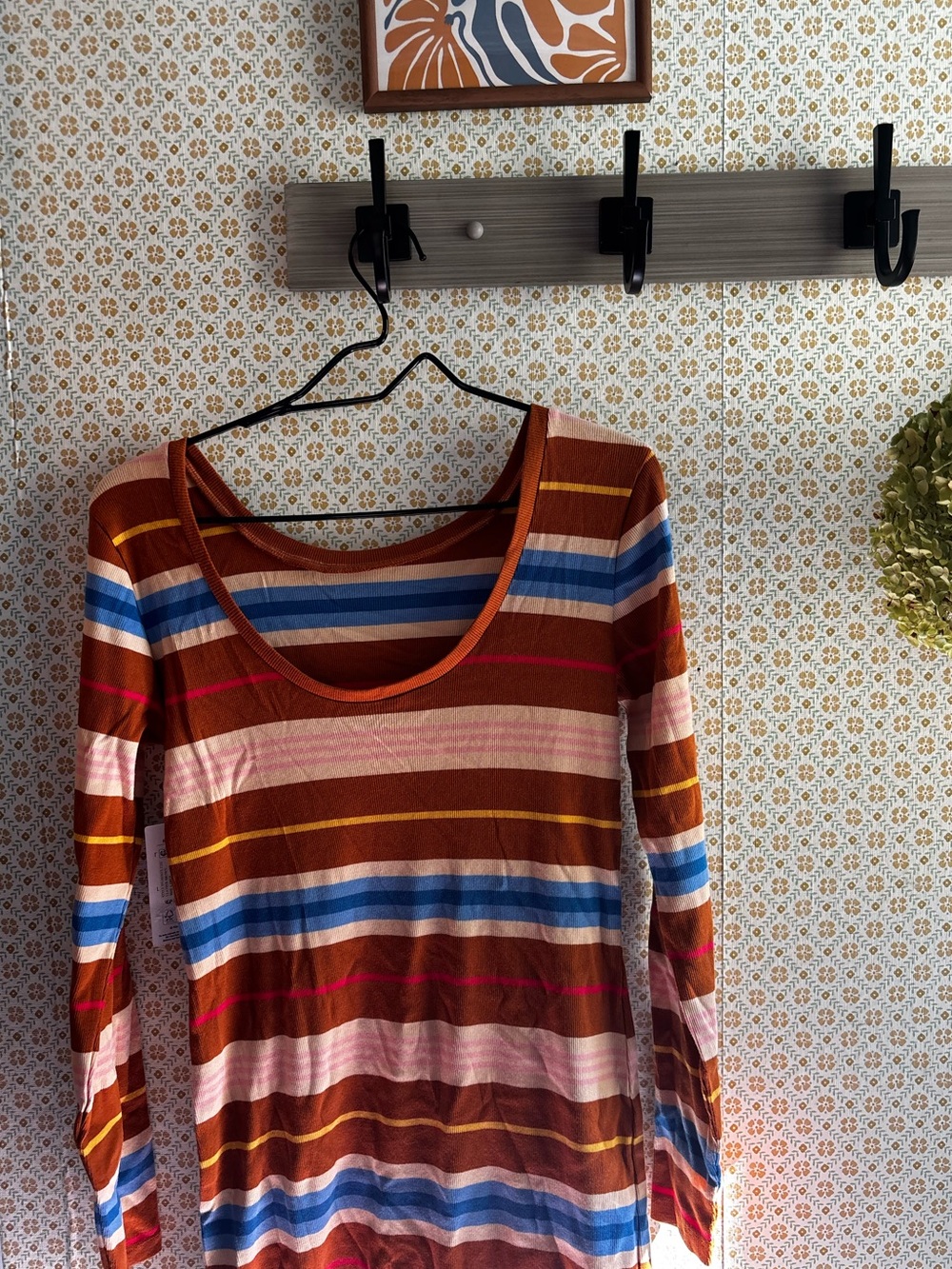 Hurley Striped Long Sleeve Maxi/Midi Dress in Brown, Pink & Blue - Picture 2 of 7